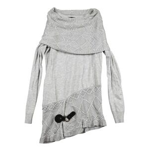 Vtinage Y2K Venus Women's Gray Knit Sweater Cowl Neck Asymmetrical Hem Size Sm